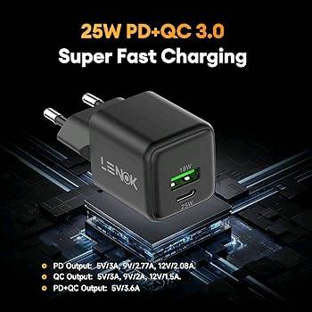 شاحن حائط بمنفذين USB C PD/PPS للشحن السريع بقدرة 25 وات